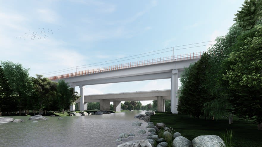 Rendering of Eglinton Crosstown West Extension elevated guideway as it passes over the Humber River.