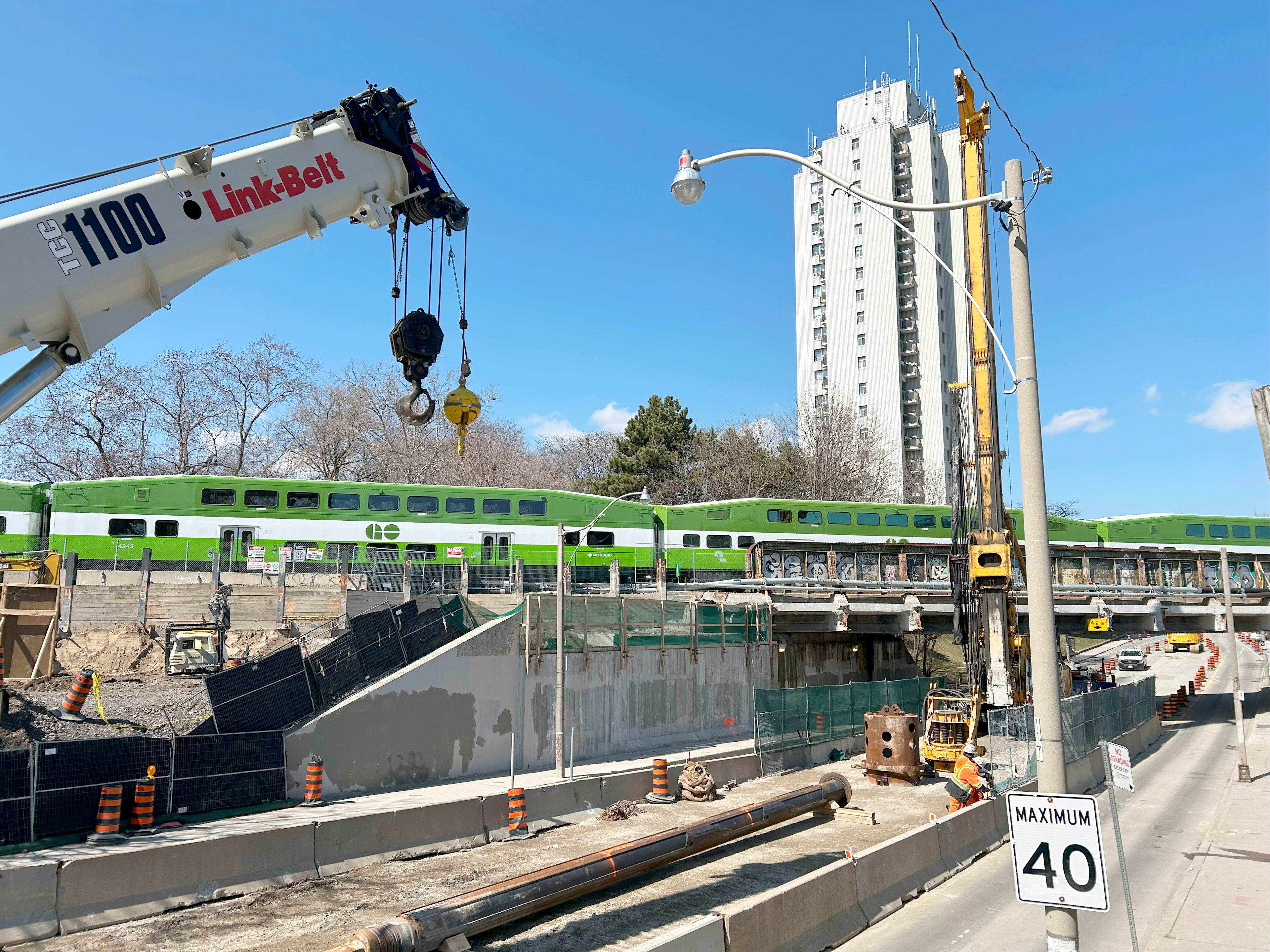 A piling rig is used for work to support Ontario Line construction.