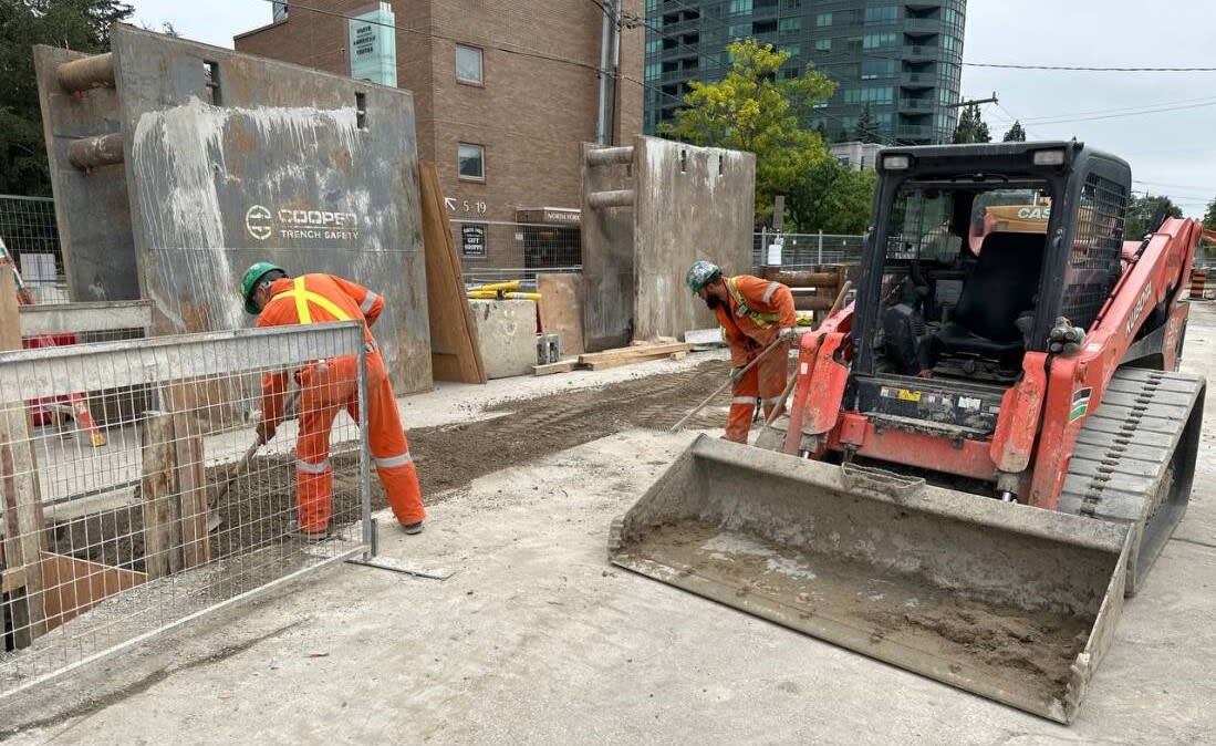 Work happening outside Finch Station on early upgrades for the Yonge North Subway Extension.
